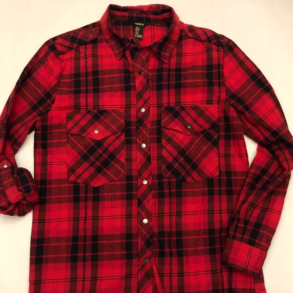 Forever 21 Red Black Plaid Flannel Shirt Small